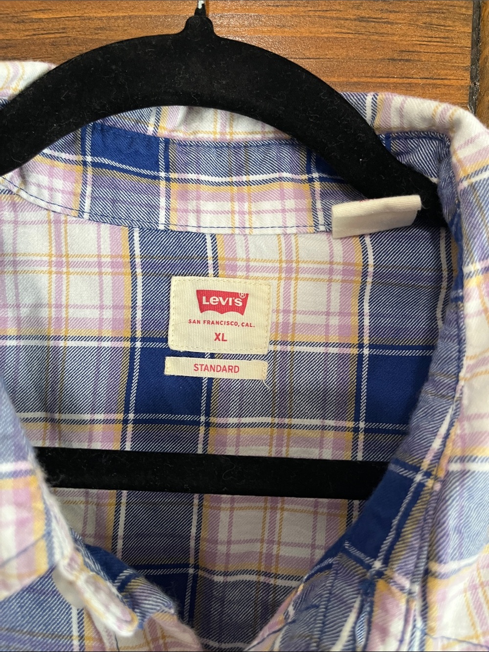 Levi's Men’s Western Blue, Purple Plaid Shirt White Pearl Snap Button - Picture 2 of 8